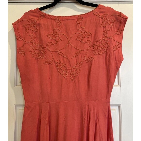 Isaac Micah LIVE! Midi A-line Dress, Size 8, Linen, Embroidery, Peach/Salmon - Picture 1 of 14
